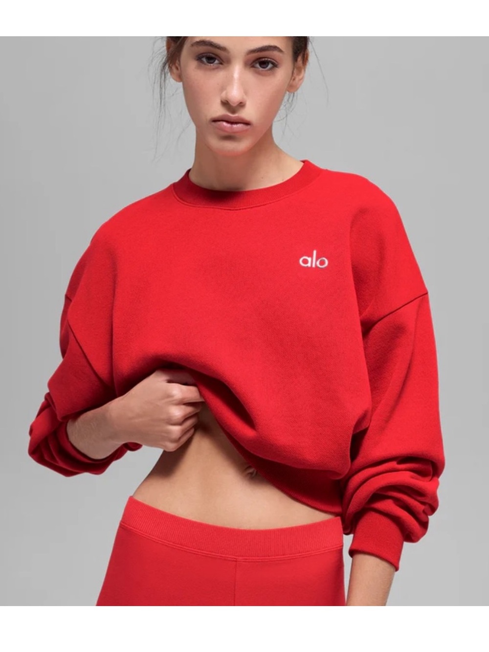 Alo Bright Red Cropped Accolade Crewneck Sweatshirt